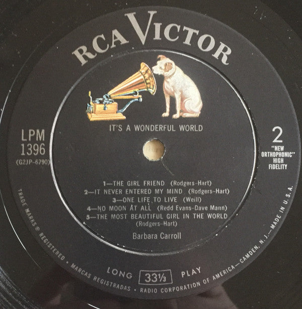 Barbara Carroll Trio : It's A Wonderful World (LP, Album, Mono)