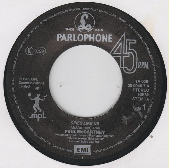 Paul McCartney : Spies Like Us (7", Single)