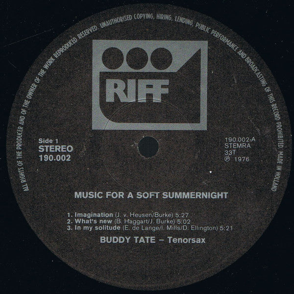 Buddy Tate Featuring Milt Buckner : A Soft Summernight (Music For A Soft Summernight) (LP)