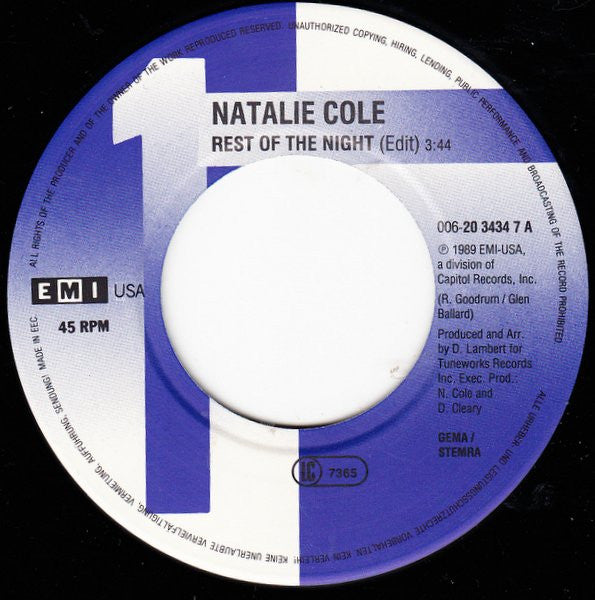 Natalie Cole : Rest Of The Night (7", Single)