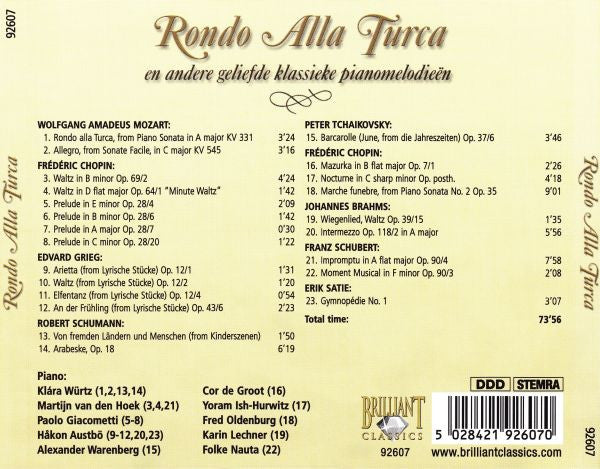 Various : Rondo Alla Turca (En Andere Geliefde Klassieke Pianomelodieën) (CD, Comp)