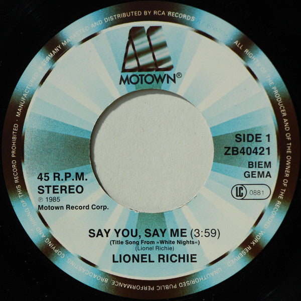 Lionel Richie : Say You, Say Me (7", Single)