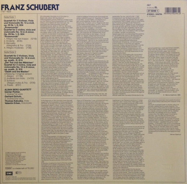 Franz Schubert, Alban Berg Quartett : Streichquartette/String Quartets  No. 14 "Der Tod Und Das Mädchen"  No. 13 "Rosamunde" (LP)