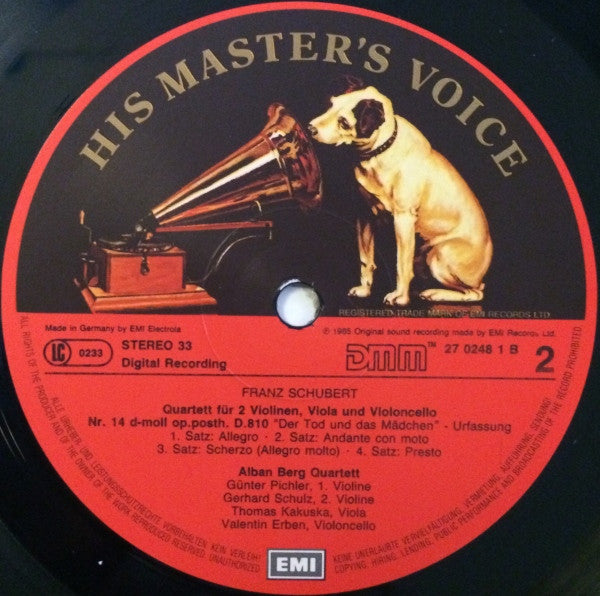 Franz Schubert, Alban Berg Quartett : Streichquartette/String Quartets  No. 14 "Der Tod Und Das Mädchen"  No. 13 "Rosamunde" (LP)