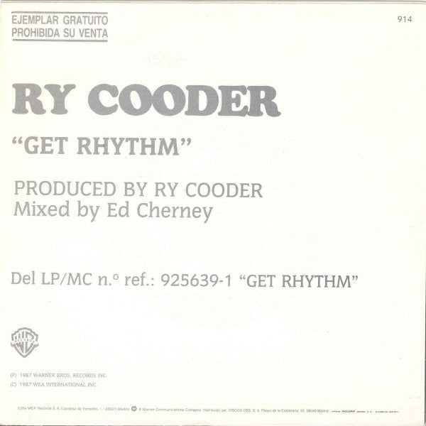 Ry Cooder : Get Rhythm (7", Single, Promo)