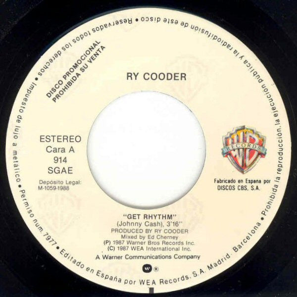 Ry Cooder : Get Rhythm (7", Single, Promo)