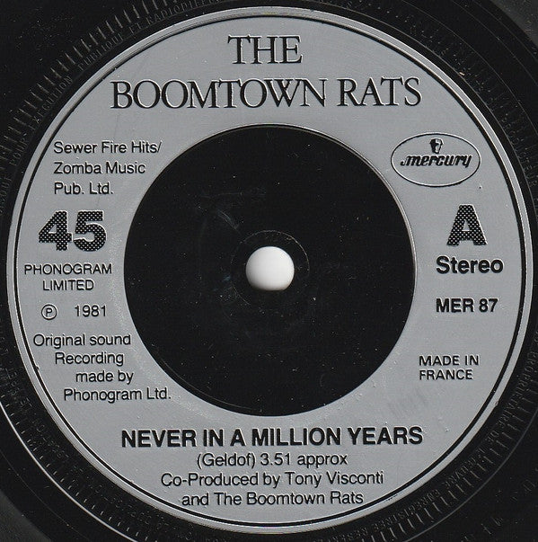 The Boomtown Rats : Never In A Million Years (7", Single)