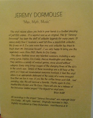 Jeremy Dormouse : The Toad Recordings (LP, Album, Ltd, RE, RM)
