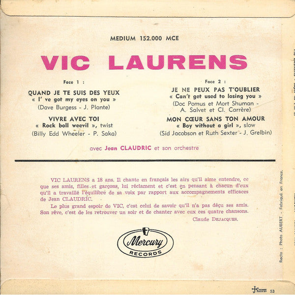 Vic Laurens : Quand Je Te Suis Des Yeux (7", EP)