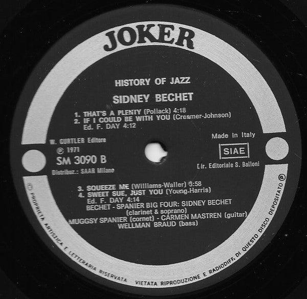 Sidney Bechet : La Storia Del Jazz (History Of Jazz) (LP)