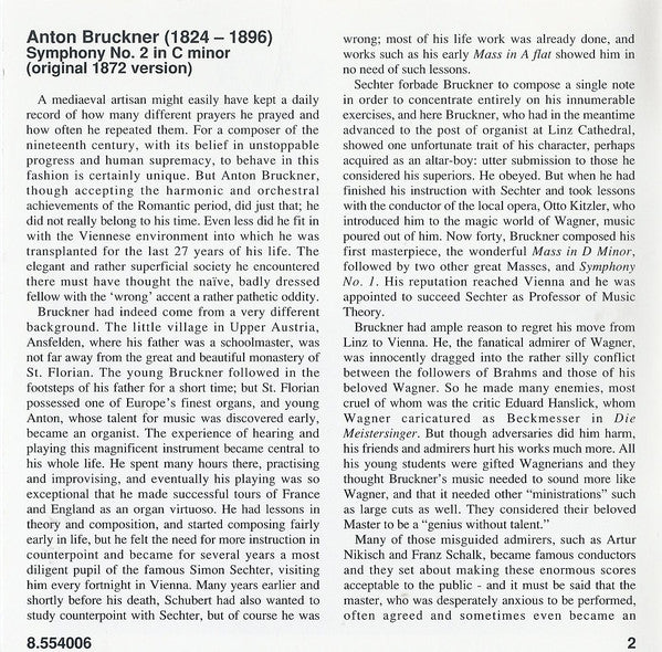 Anton Bruckner - National Symphony Orchestra Of Ireland, Georg Tintner : Symphony No. 2 (1872 Version) (CD)