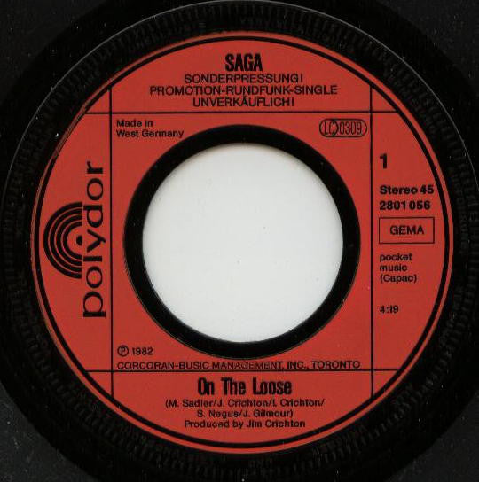 Saga (3) : On The Loose (Live) (7", Promo)