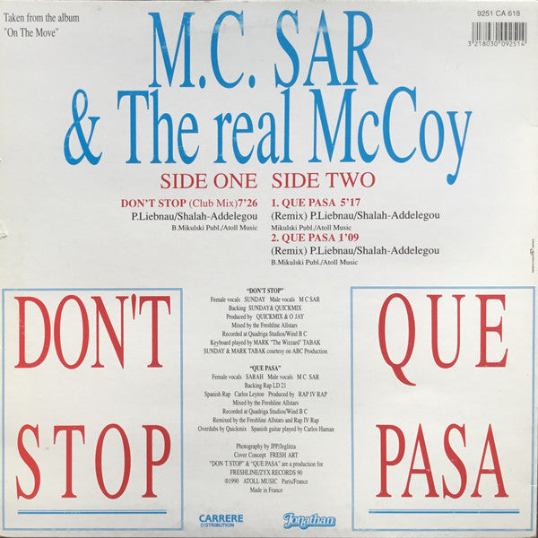 M.C.Sar & The Real McCoy* Feat. Sunday (2) : Don't Stop (12", Maxi)