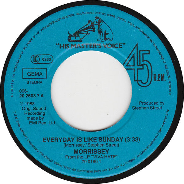 Morrissey : Everyday Is Like Sunday (7", Single)