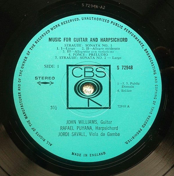John Williams (7), Rafael Puyana : Music For Guitar And Harpsichord By Straube, Ponce, And Dodgson (LP, Album)