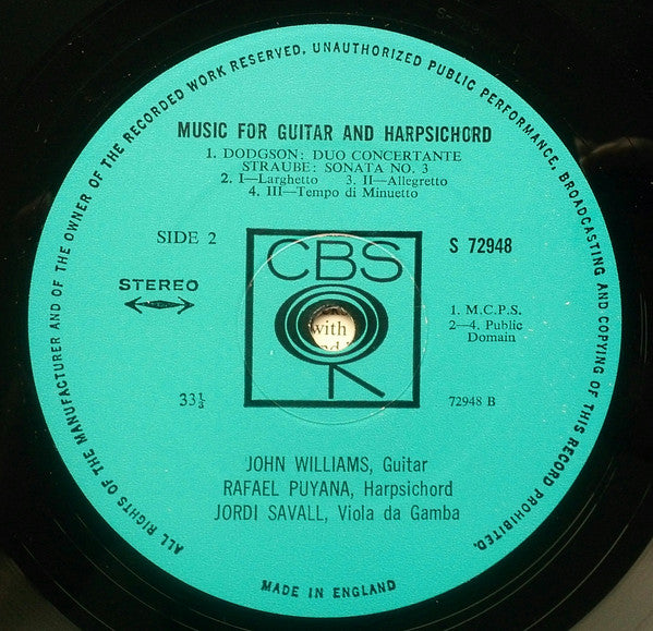 John Williams (7), Rafael Puyana : Music For Guitar And Harpsichord By Straube, Ponce, And Dodgson (LP, Album)