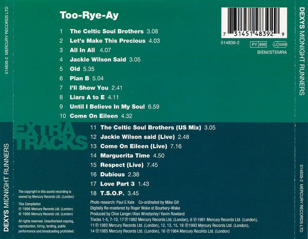 Kevin Rowland & Dexys Midnight Runners : Too-Rye-Ay (CD, Album, RE, RM)