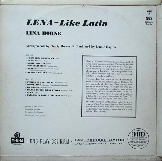 Lena Horne : Lena - Like Latin (LP, Album)