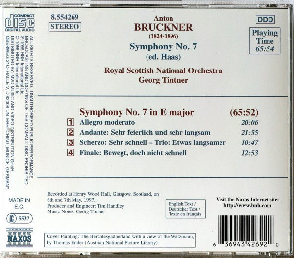 Anton Bruckner - Royal Scottish National Orchestra, Georg Tintner : Symphony No. 7 (Ed. Haas) (CD, Album)