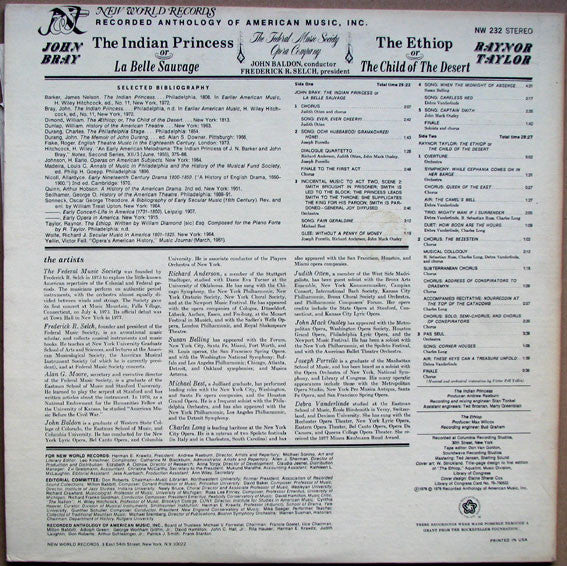 Raynor Taylor / John Bray (4) : The Indian Princess / The Ethiop (LP, Album)