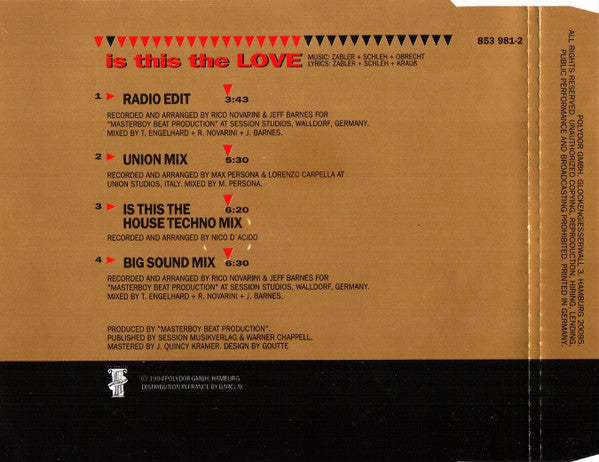 Masterboy : Is This The Love (CD, Maxi)