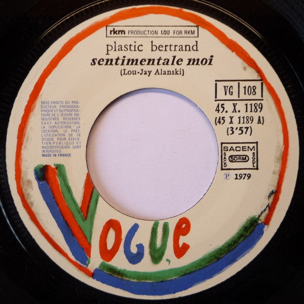 Plastic Bertrand : Sentimentale Moi / Ouais Ouais Ouais Ouais (7", Single)