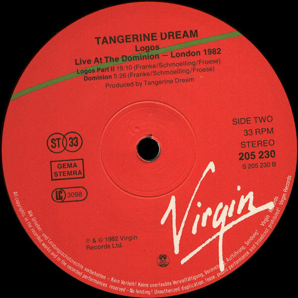 Tangerine Dream : Logos - Live At The Dominion London 1982 (LP, Album)