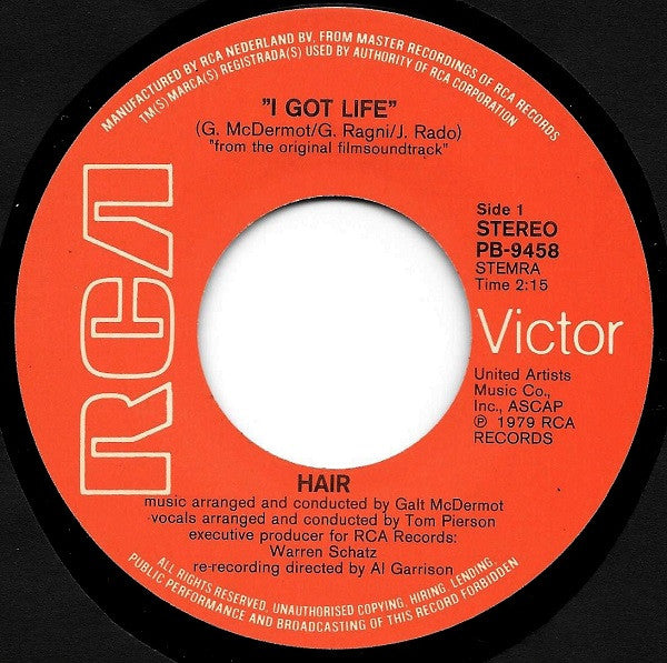 Hair Original Soundtrack Recording : I Got Life (7", Single)