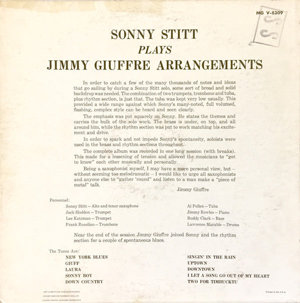 Sonny Stitt : Plays Jimmy Giuffre Arrangements (LP, Album, Mono)