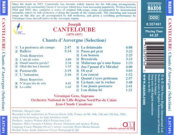 Joseph Canteloube - Véronique Gens, L'Orchestre National de Lille, Jean-Claude Casadesus : Chants D'Auvergne (CD)