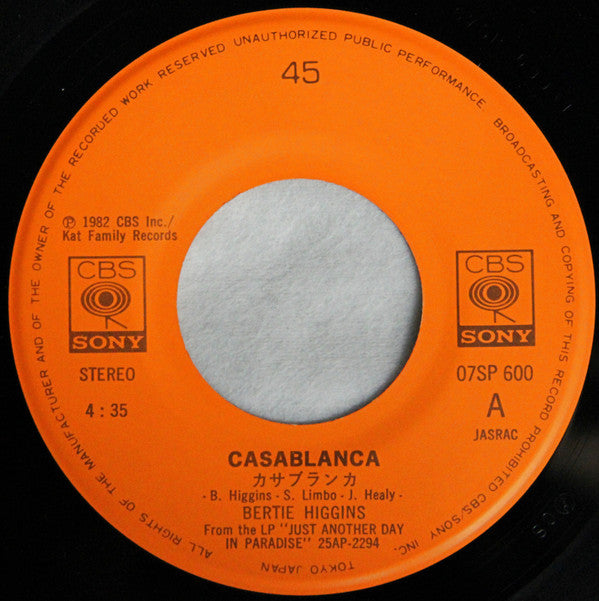Bertie Higgins : Casablanca / Key Largo (7", Single)