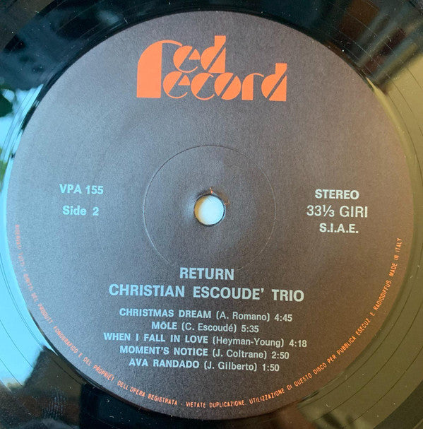 Christian Escoudé Trio : Return (LP, Album)