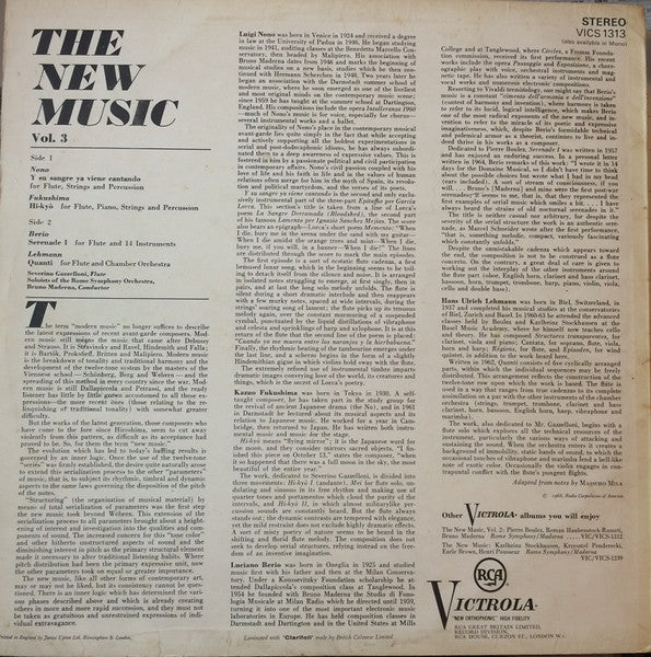 Luigi Nono : Kazuo Fukushima, Luciano Berio : Hans-Ulrich Lehmann, Bruno Maderna : Soloists Of The Rome Symphony Orchestra : The New Music Vol. 3 (LP)