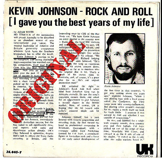 Kevin Johnson (5) : Rock ´N Roll (I Gave You All The Best Years Of My Life) (7", Single)