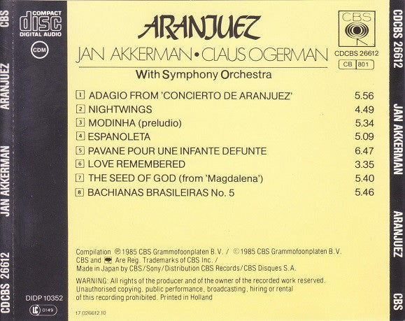 Jan Akkerman • Claus Ogerman : Aranjuez (CD, Album, RE)