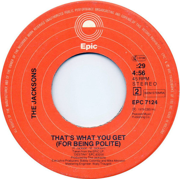 The Jacksons : Shake Your Body (Down To The Ground) (7", Single)