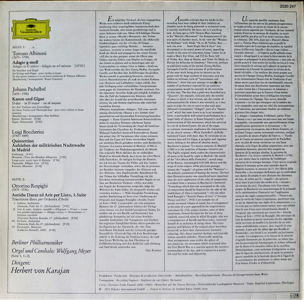 Tomaso Albinoni · Johann Pachelbel · Luigi Boccherini · Ottorino Respighi - Berliner Philharmoniker · Herbert von Karajan : Adagio (LP, Album)