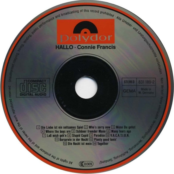 Connie Francis : Hallo! Connie Francis (CD, Comp)