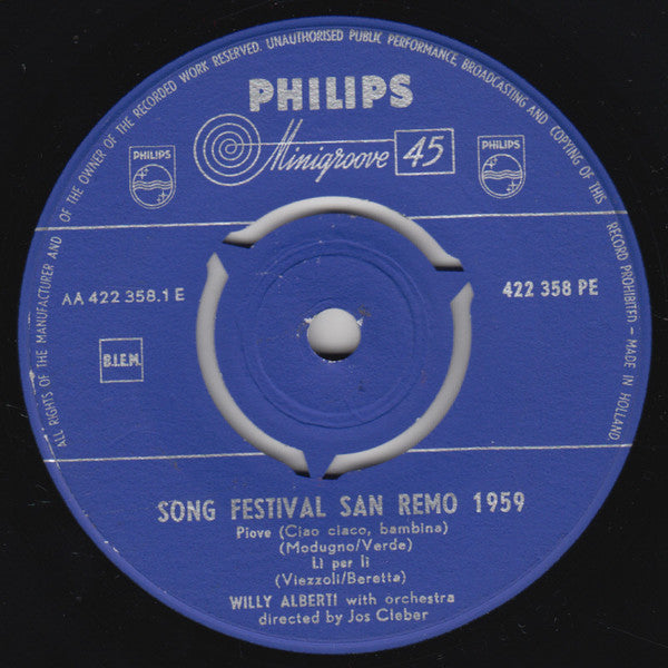 Willy Alberti : Song Festival San Remo 1959 (7", EP)