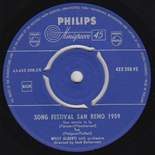 Willy Alberti : Song Festival San Remo 1959 (7", EP)