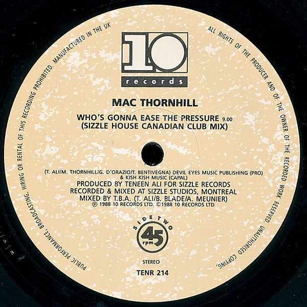 Mac Thornhill : Who's Gonna Ease The Pressure (Big Mac Mix) (12")