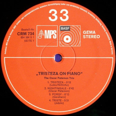 The Oscar Peterson Trio : Tristeza On Piano (LP, Album, Gat)