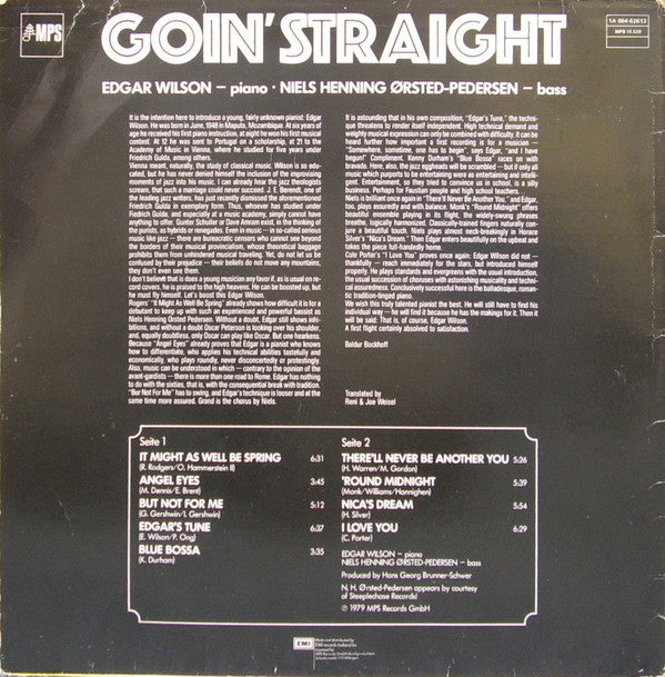 Edgar Wilson - Niels-Henning Ørsted Pedersen : Goin' Straight (LP, Album, RE)