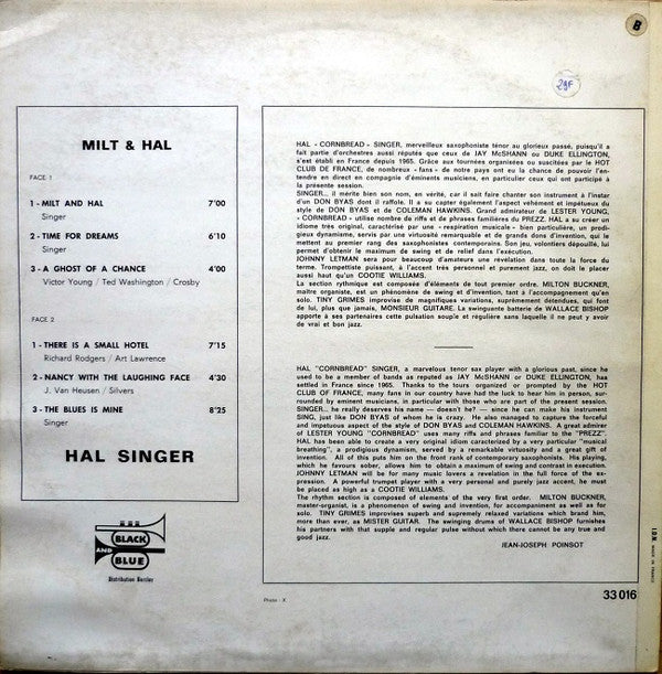 Hal Singer : Milt And Hal (LP, Album)