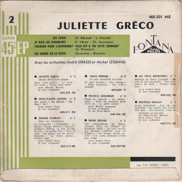 Juliette Gréco : 2 - Les Croix (7", EP, RE)
