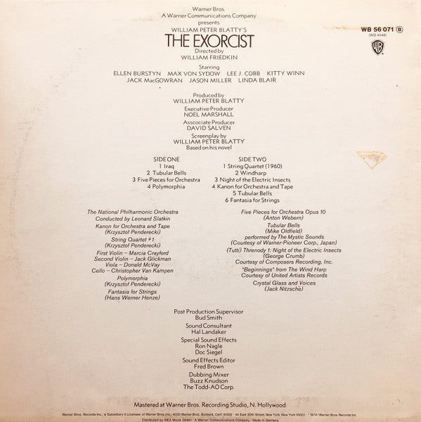 The National Philharmonic Orchestra* Conducted By Leonard Slatkin : The Exorcist (LP)