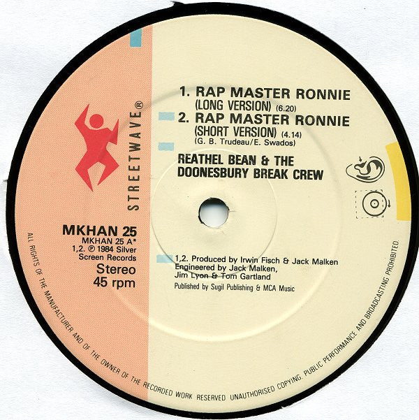 Reathel Bean & The Doonesbury Break Crew : Rap Master Ronnie (12")