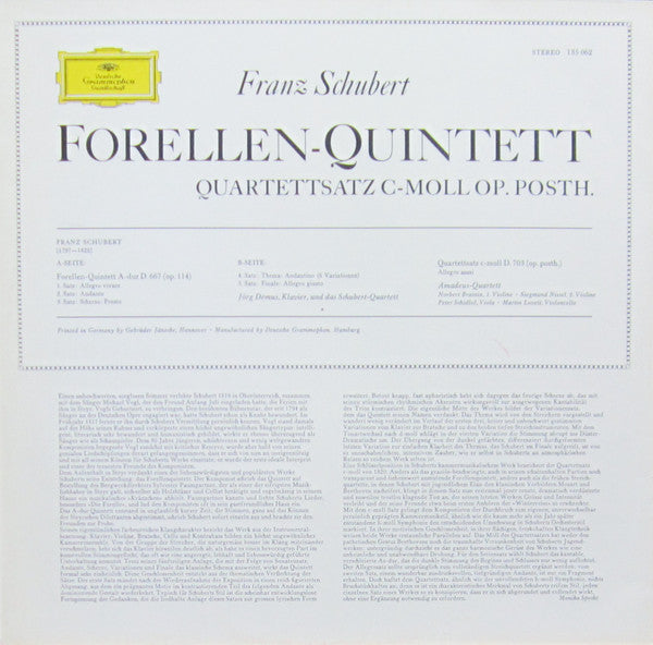 Franz Schubert - Jörg Demus, Schubert-Quartett, Amadeus-Quartett : Forellen-Quintett, Quartettsatz C-Moll Op. Posth. (LP, Album)