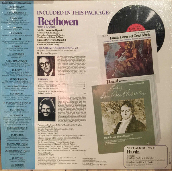 Ludwig van Beethoven : Violin Concerto Opus 61/The Egmont Overture- Funk & Wagnalls Family Library Of Great Music - Album 20 (LP)