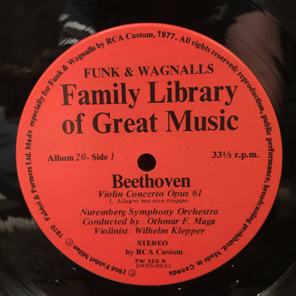 Ludwig van Beethoven : Violin Concerto Opus 61/The Egmont Overture- Funk & Wagnalls Family Library Of Great Music - Album 20 (LP)